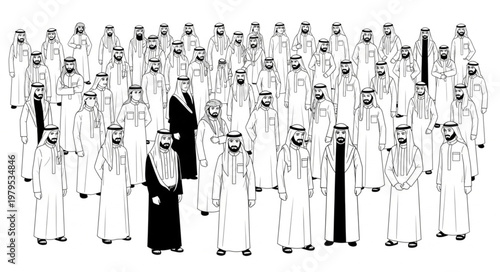 Group of men in traditional attire, focused on the main subject.