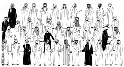 Group of men in traditional attire, focused on the main subject.