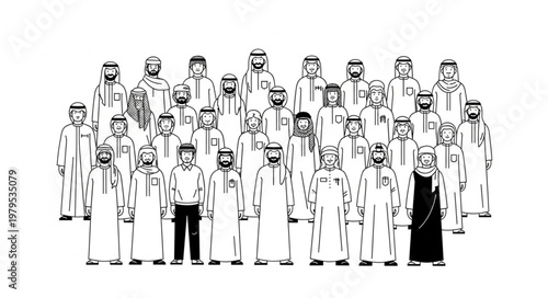 Group of men in traditional attire, one in different clothing.