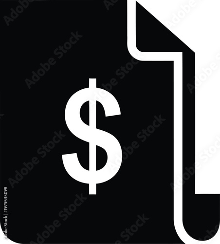 Black dollar icon, currency symbol, financial sign, vector graphic