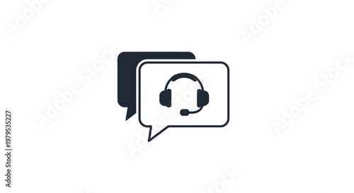 Customer service headset icon in speech bubble, communication and support concept