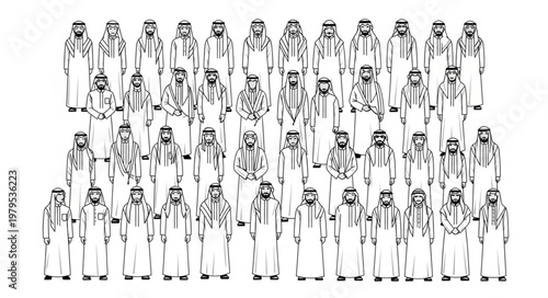 Group of men in traditional attire standing together in a gathering.