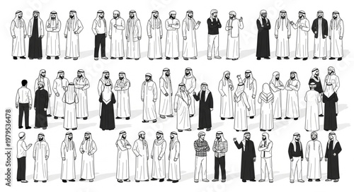 Group of men in traditional attire, standing together in a gathering.