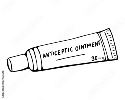 Hand drawn antiseptic ointment tube medical cream sketch illustration