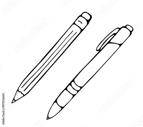 Hand drawn pencil and pen doodle simple stationery sketch icons