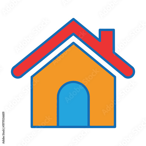 Minimalist House Icon With Bright Orange Walls And A Red Roof For Real Estate And Property Design