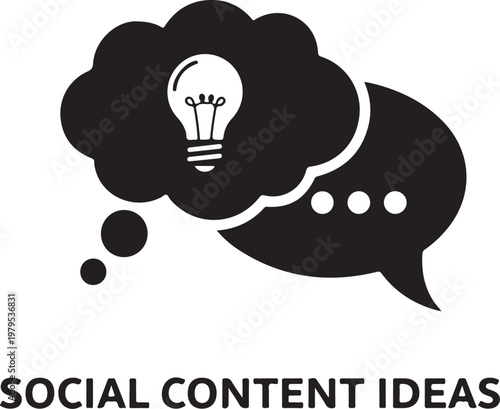 Social media concept, thought bubble with lightbulb, chat speech bubble, content creation idea