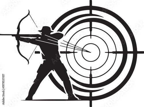 Archery Target Practice with Bow and Arrow Silhouette