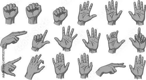Various hand gestures in sign language