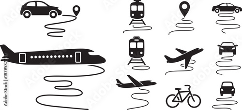 Transportation Modes and Vehicles Icon Set Collection