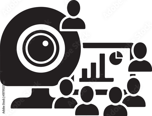 Business presentation, online meeting, video conference, corporate communication icons