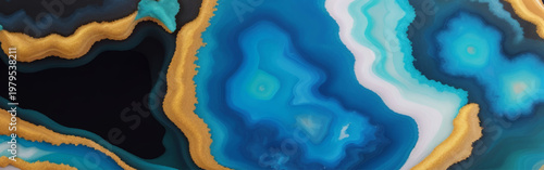Luxury Blue Gold Agate Abstract Background with Fluid Marble Layers, Geode Stone Texture, Turquoise Ink Waves for Premium Design