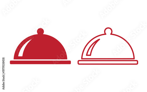 Red cloche dish two covered serving dishes covered dish restaurant food red line white background, kitchen utensil