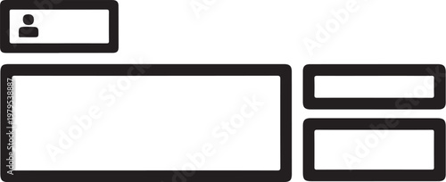 User profile, contact information, and address form fields, black lines on white background, editable vector