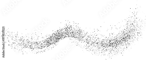 Abstract wave-shaped stripe of black dust, particles, and paint splatter.