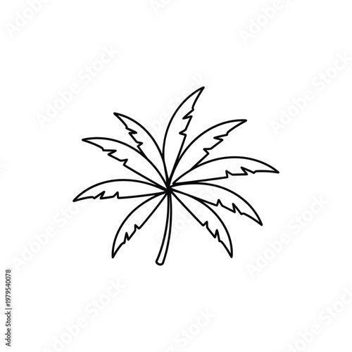 A simple line drawing of a cannabis leaf on a white background
