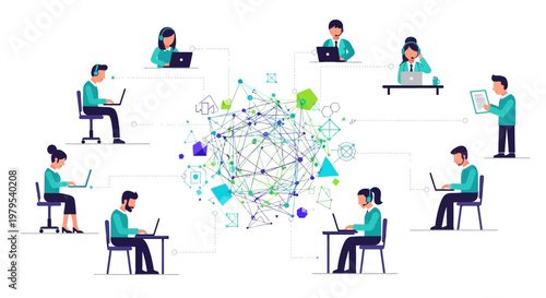 Diverse people connected digitally via network technology, remote work concept