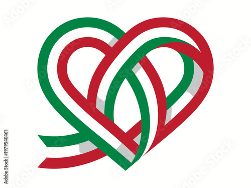 Heart Shaped Ribbon with Green White and Red Flag Colors of Italy or Mexico
