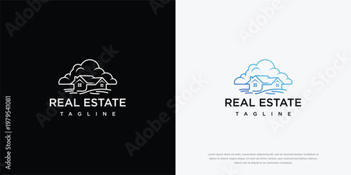 Real Estate Logo with House and Clouds