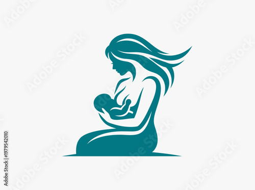Breastfeeding Mother Silhouette Vector Illustration - Nurturing Mom and Baby Logo Design for Lactation, Motherhood, and Healthcare Concepts