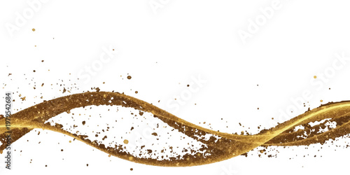 Golden swirling particles and dust trails on white background with abstract background fine art particles abstract movement isolated celebration ethereal decoration artistic