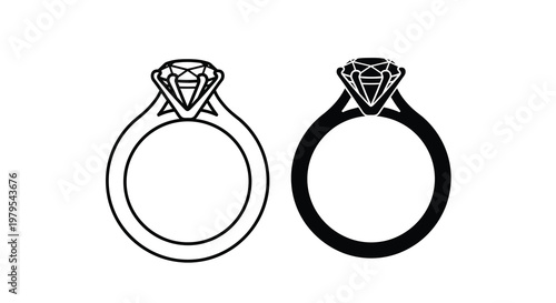 Two diamond rings one light and one dark in silhouette