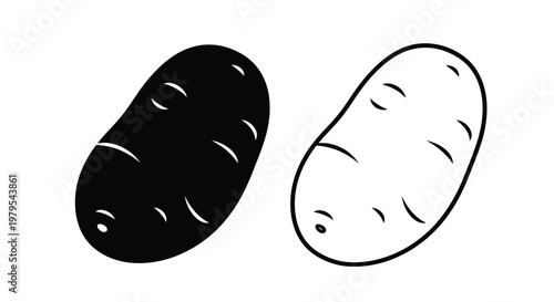 Two potatoes one dark and one light in a striking silhouette