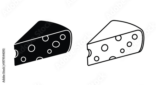 Two pieces of swiss cheese one solid and one outlined silhouette