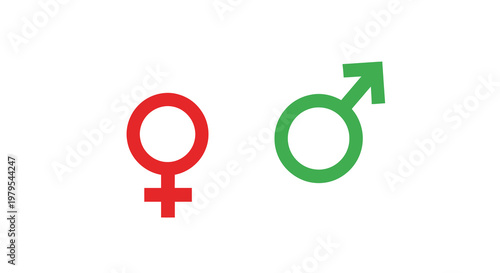 Simple gender symbols in red and green minimalist silhouette