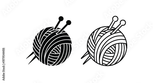 Two balls of yarn with knitting needles a striking silhouette