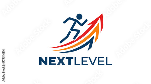 Next Level Logo With Running Figure and Ascending Arrow
