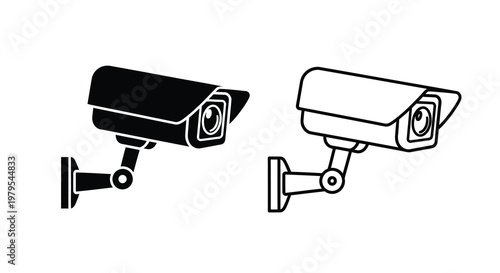 Two security cameras one filled and one outlined in black silhouette