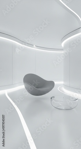 Minimalist interior design with modern furniture and lighting.