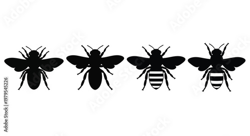Four bees in a row a striking black graphic silhouette