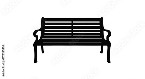 A black park bench detailed backrest and curved arms silhouette