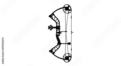 Detailed view of a modern compound bow in stark silhouette