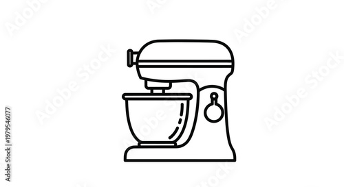Minimalist line drawing of a stand mixer a kitchen appliance silhouette
