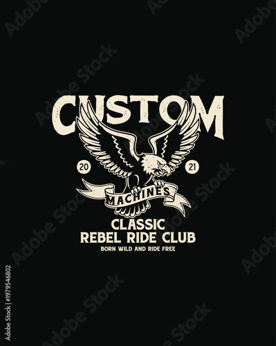 Custom Machines Classic Rebel Ride Club Eagle Emblem.