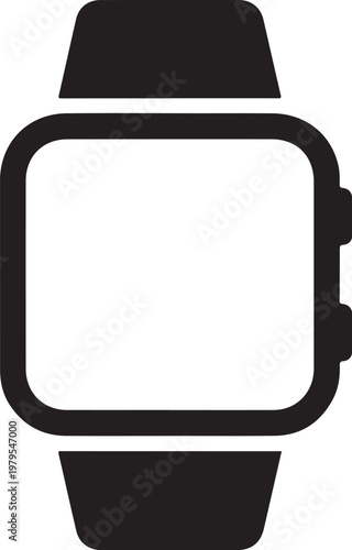 Smartwatch icon, wearable technology symbol, black vector watch face, modern accessory
