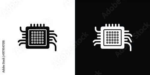 Black and white microchip on split background circuit symbol