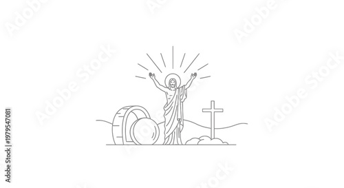 Easter Resurrection Icon Jesus Christ Ascending from Tomb with Sunburst and Cross