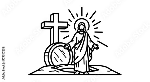 Divine Resurrection Icon Jesus Christ Emerging from Tomb with Cross and Radiant Light, Symbolizing Eternal Hope