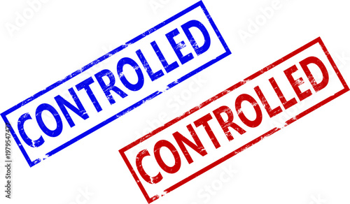 Controlled Stamp Set in Red and Blue Isolated on White Background Grunge Rubber Seal Approved Label Design