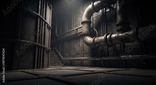 Dark Industrial Pipes and Metallic Structures.