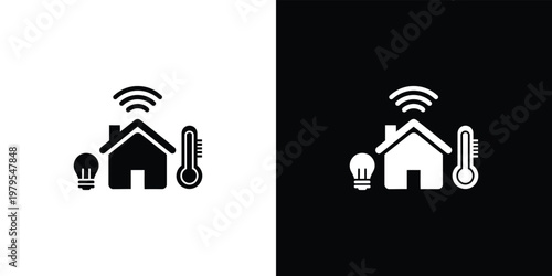 Smart home with house light bulb and thermometer symbols