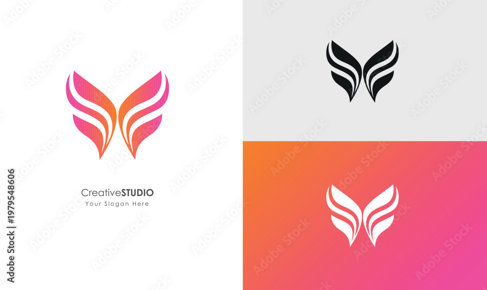 Fototapeta premium Abstract Pink and Orange Wing Logo Design for Creative Agency or Startup