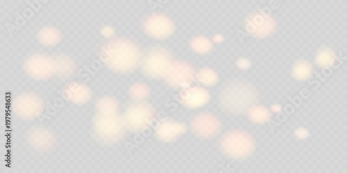 Elegant golden bokeh sparkle overlay with glowing particles, transparent light effect, abstract festive Christmas background with shine
