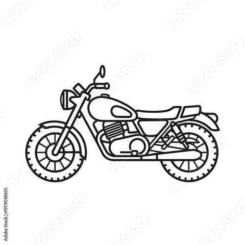 Line art illustration of a vintage motorcycle in profile  