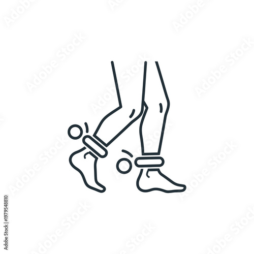 A minimalist line drawing of two legs with ankle cuffs and motion lines indicating movement.