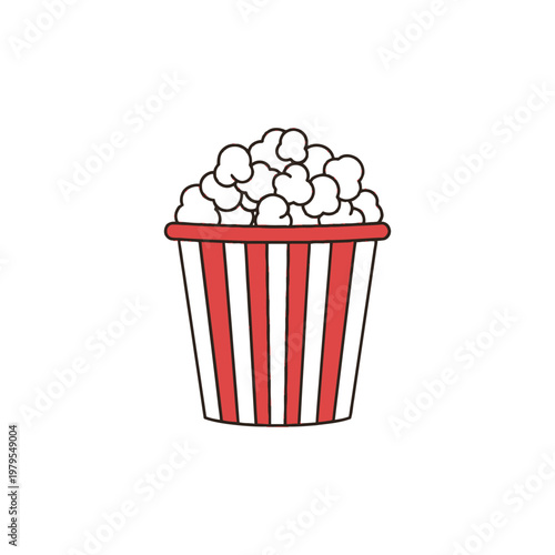 A cartoon illustration of a red and white striped bucket filled with popcorn